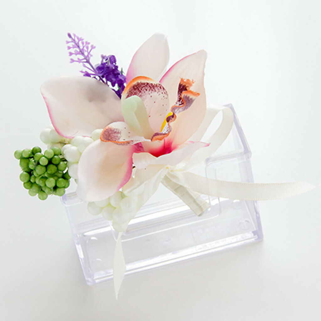 Wedding Bridal Groom Orchid Flower Boutonniere Corsage with Ribbon 8