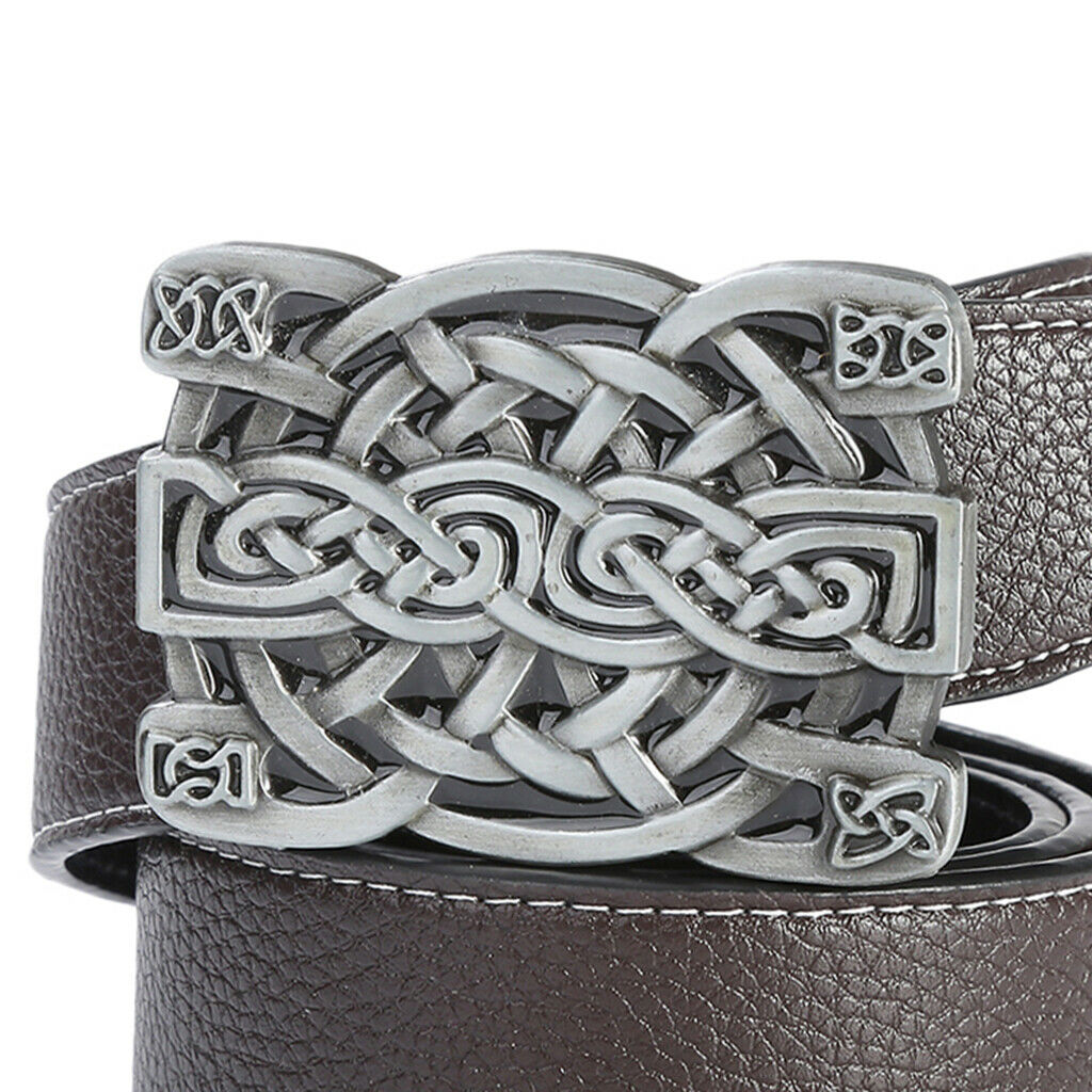 Casual Formal Men's Strap Belts Waistband Celtic Pattern Buckle Belt Coffee