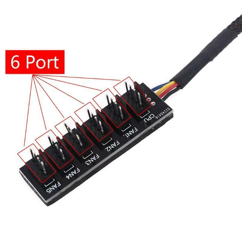 4-Pins 6 Way Hub PC Fan Splitter 6 Way Sleeved Power Supply Cable Adapter