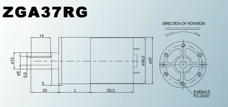 ZGA37RG DC 12V 15 RPM Cylinder Shape Speed DC Geared Motor DIY robot