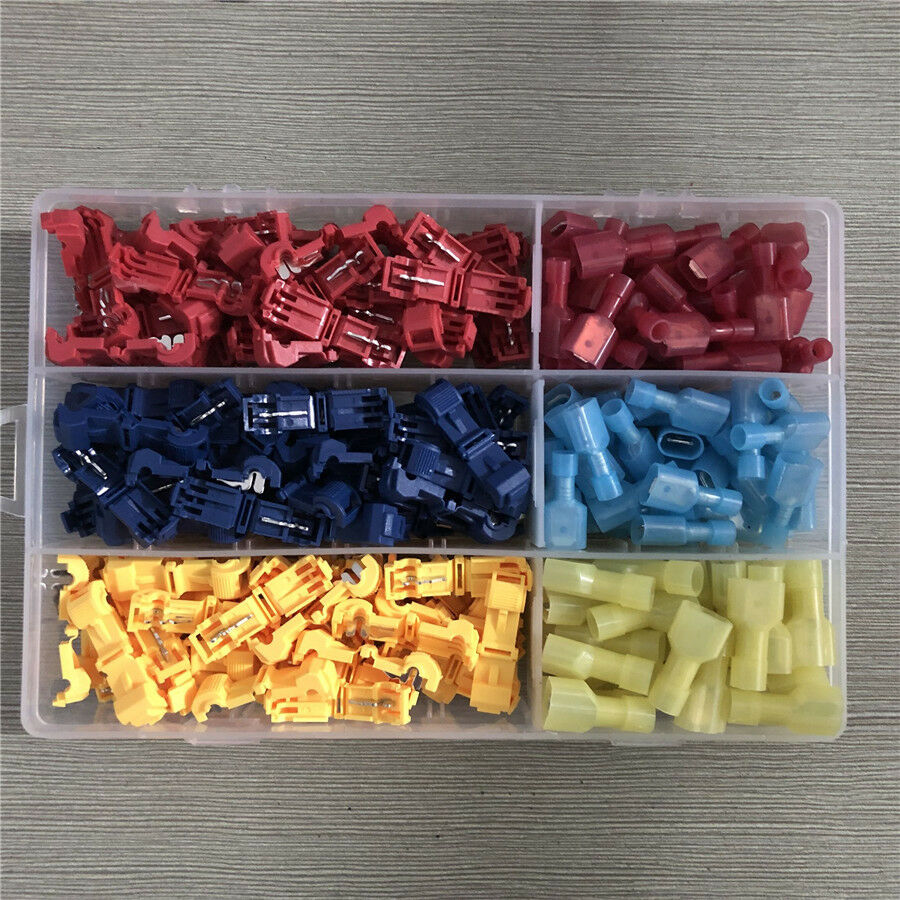 220pc Insulated Quick Splice Wire Terminals T-Tap Kit Male Spade Wire Connectors