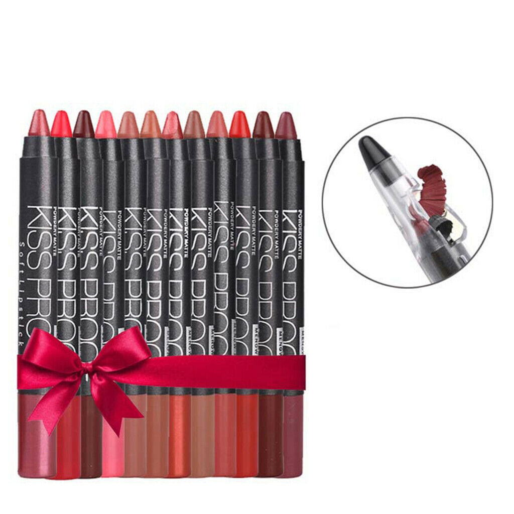 12 Colors Professional Lipstick Waterproof Blush Lip Stick Crayon Makeup Set
