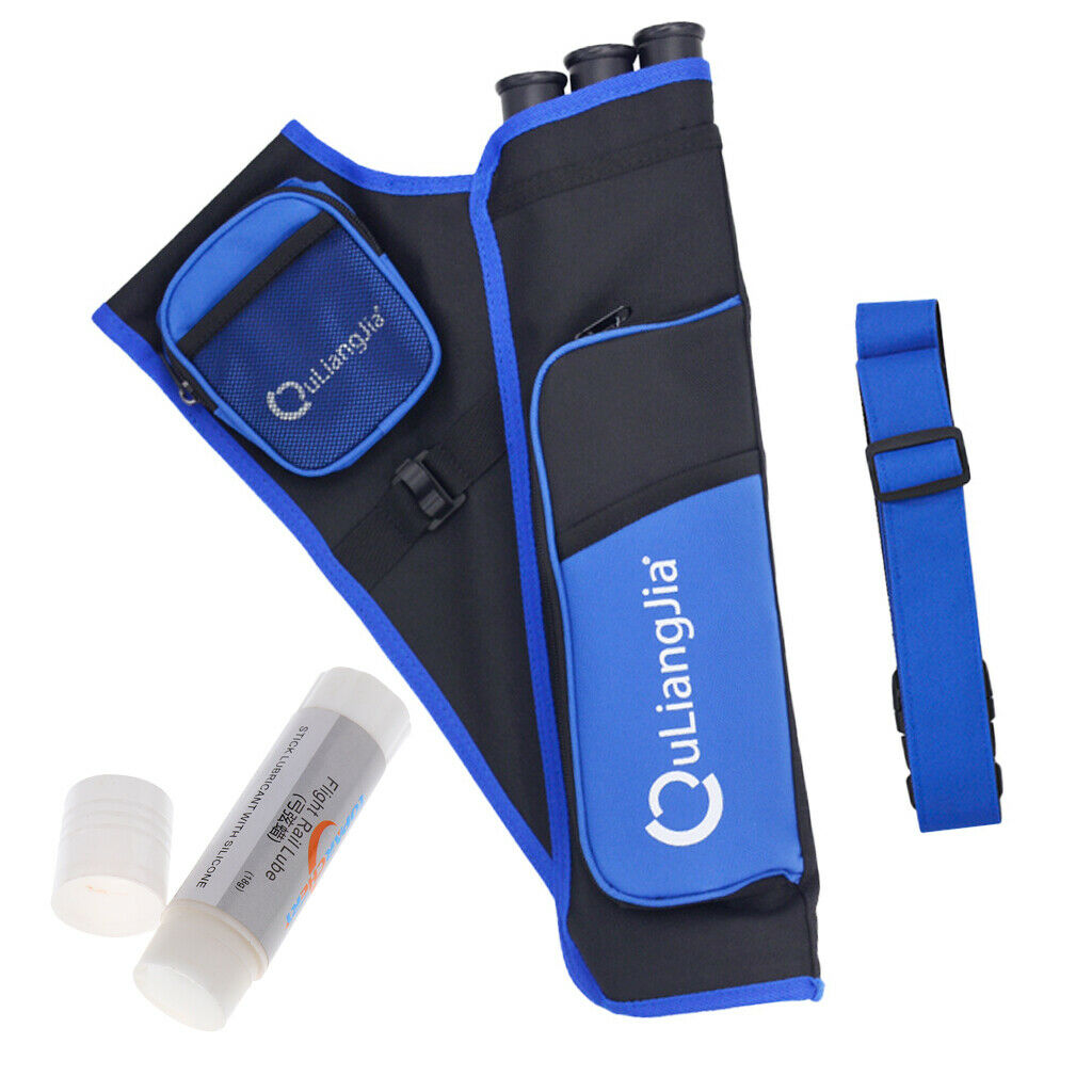 3 Tubes Quiver Arrow Holder Bag with Adjustable Belt Blue & 2pcs Wax Tube