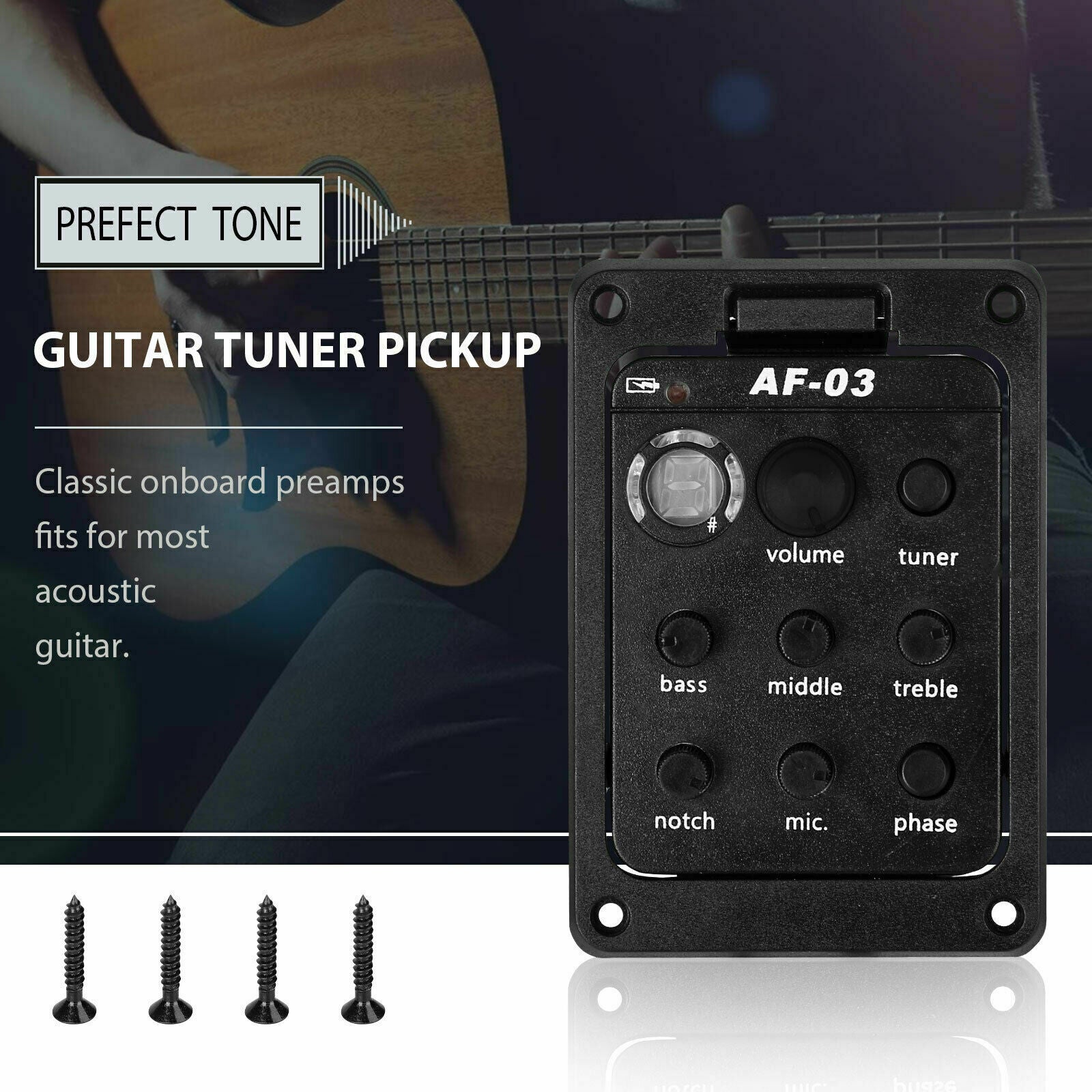 LED Display 4-Band Equalizer System Acoustic Guitar EQ Tuner Preamp Pickup w/Mic