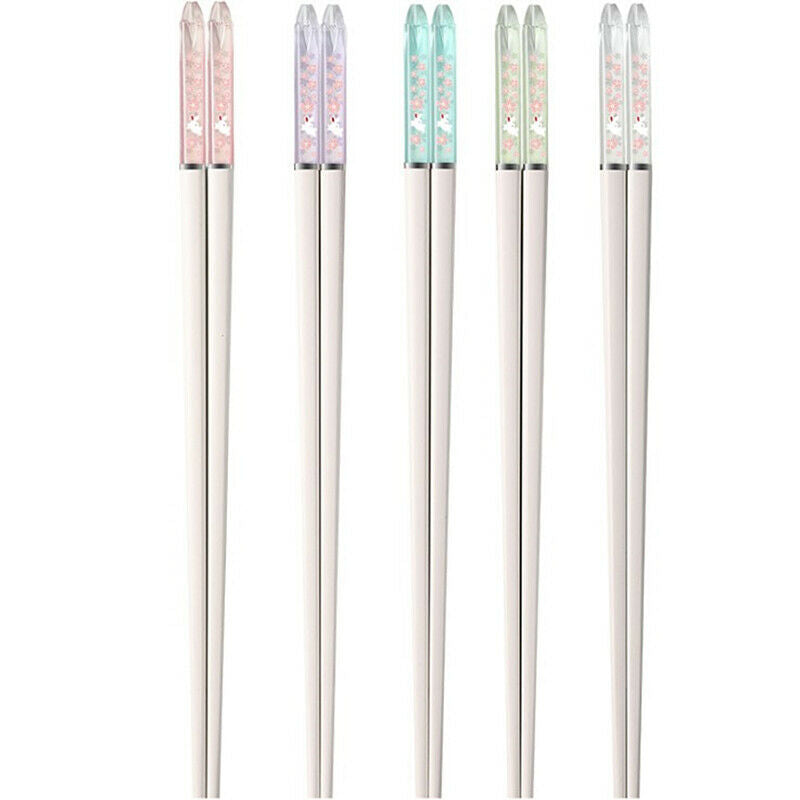 5 Pair Amber Flower Language Sakura Rabbit Pattern Alloy Chopsticks Suppl EADFA