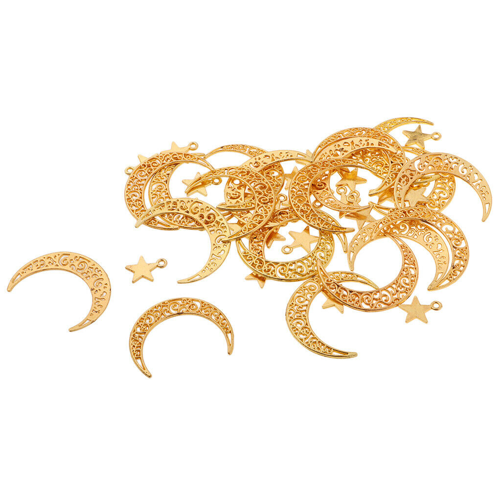 50Packs Mixed Moon Star Charms Pendant for DIY Jewelry Making Fidnings Craft