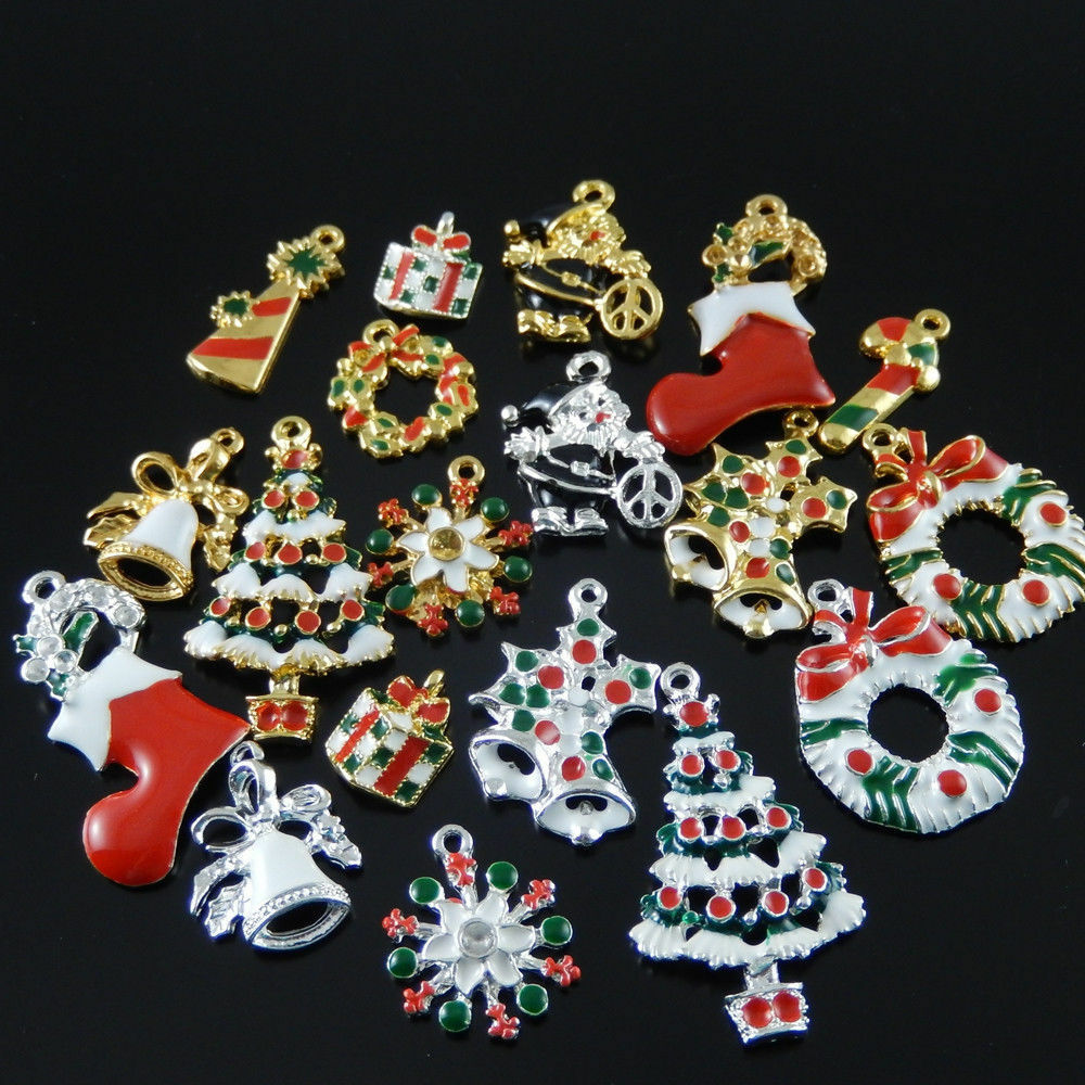 15 Mix Christmas Charm Alloy Enamel Jewelry Drop Dangle Art Crafting Findings