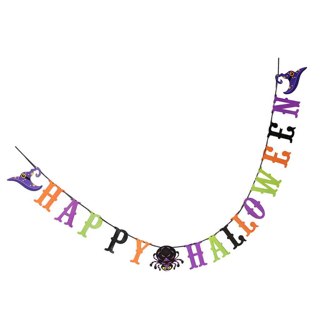 Happy Halloween Bunting Banner Spider Witch Hat Pennant Party Hanging Decor