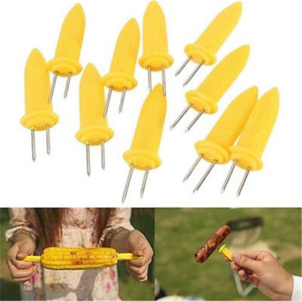 10PCS Lovely Safe BBQ Kitchen Corn on the Cob Holders Skewers Prong Fork Picks