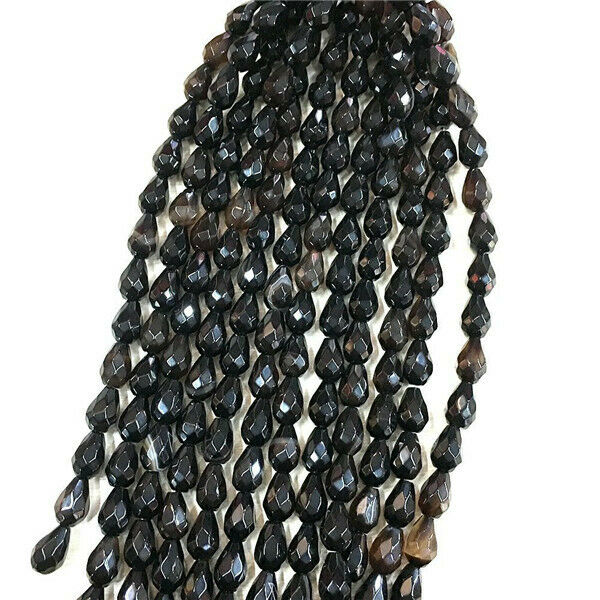 1 Strand/16Pcs 12x8mm Black Agate Faceted Teardrop Loose Beads DIY Jewelry HH447