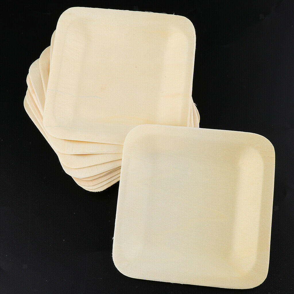 10pcs Wooden Plates Disposable Wedding Birthday Party Tableware 115x115mm