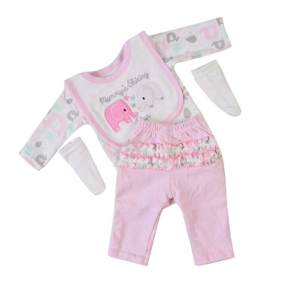 4pcs Sweet Jumpsuit Pants Bibs Clothes Set Casual Outfit Pink for 22-23inch