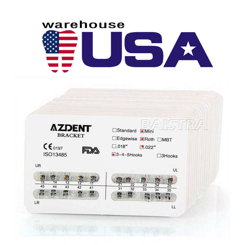 500X AZDENT Dental Orthodontics Brackets Metal Braces Mini Roth.022 Hooks 3 4 5