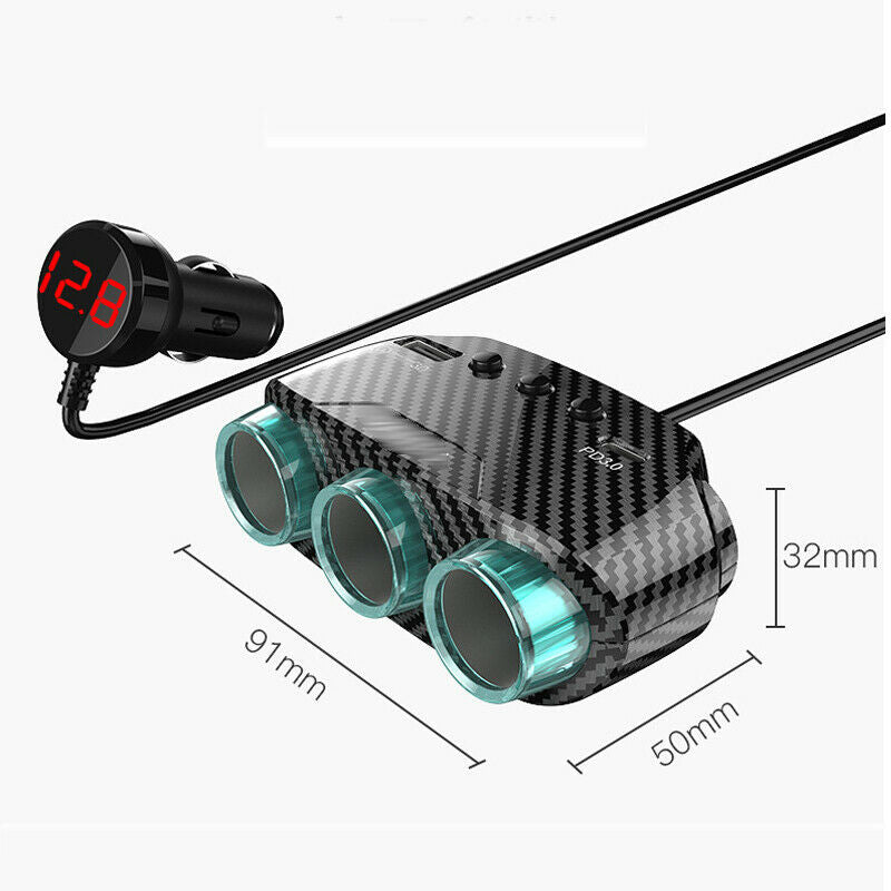 Cigarette Lighter Socket Splitter Dual USB Car Charger Power Adapte Carbon Color
