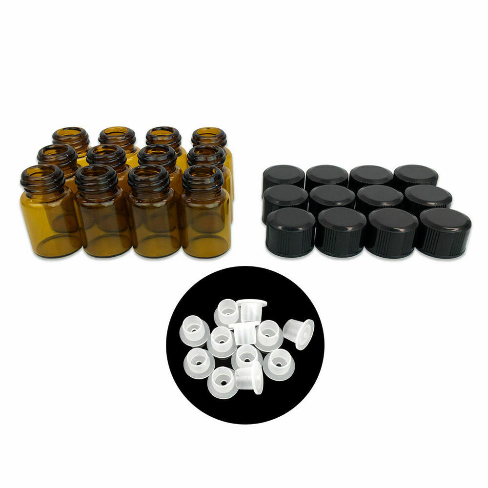 24Pcs 2ml Essential Oil Bottle Glass Vial Small Sample Sub Container with Plug