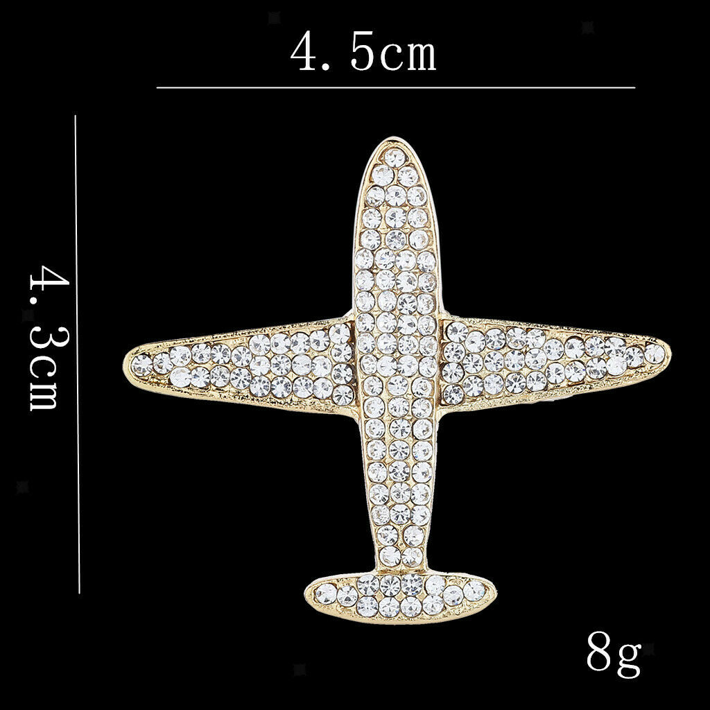2Pieces Mens Airplane Brooch Lapel Corsage Crystal Rhinestion Badge Jewelry