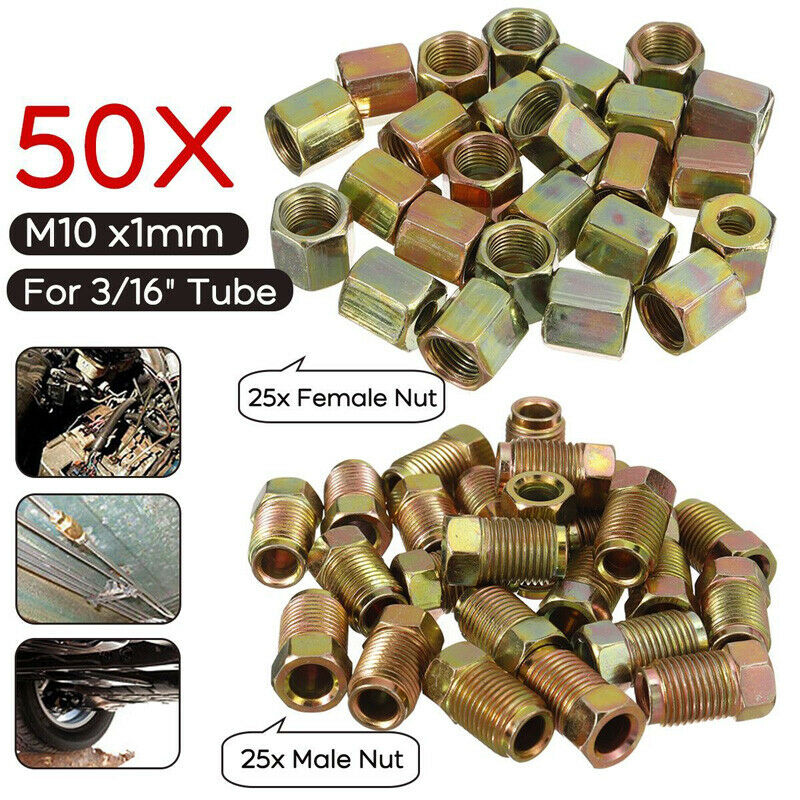 50PCS Brake Line Fittings Assortment for 3/16 Inch Tube Thread Nuts Female +Male