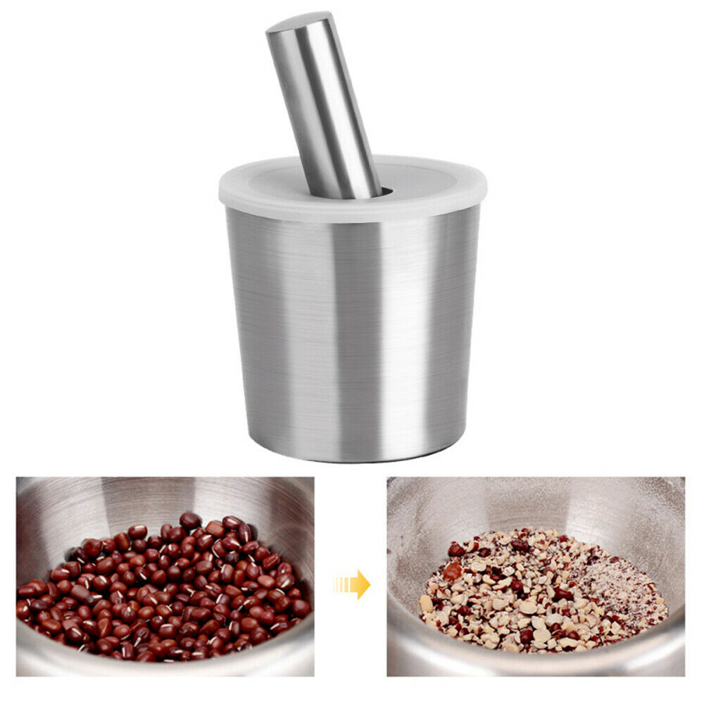 1 Set Stainless Steel Pepper Mill Mortar Pestle Pugging Pot Garlic Spice Grinder
