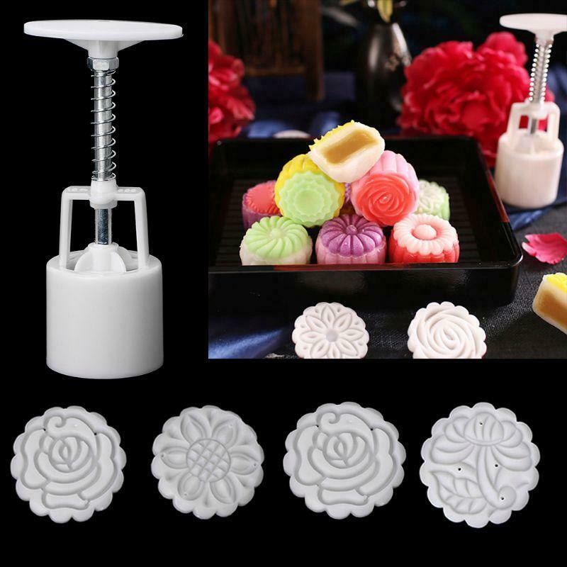 5Pcs Stamps 50g Round Flower Moon Cake Mould Mold Pastry Mooncake Hand DIY Tool