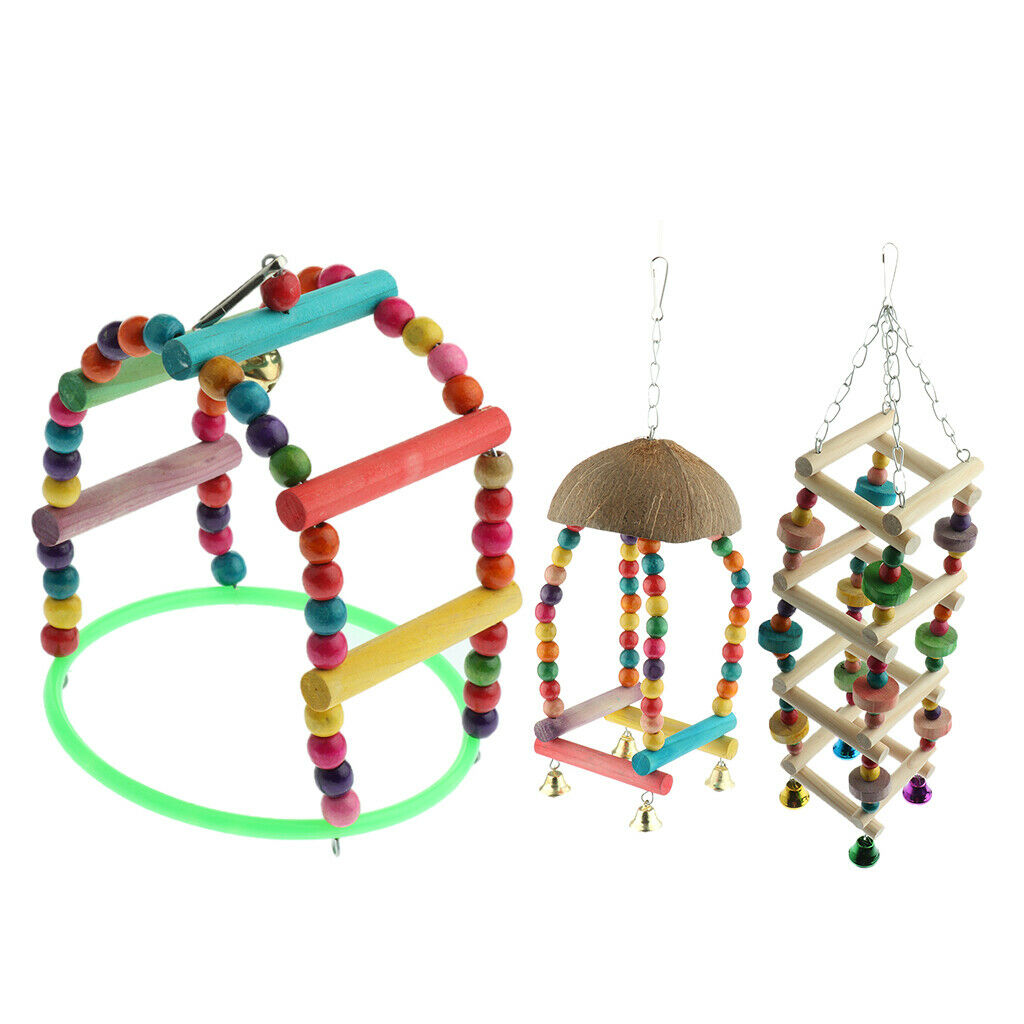 Bird Swing Toys Wood Hammock Hanging Perch for Budgie Lovebirds Conures