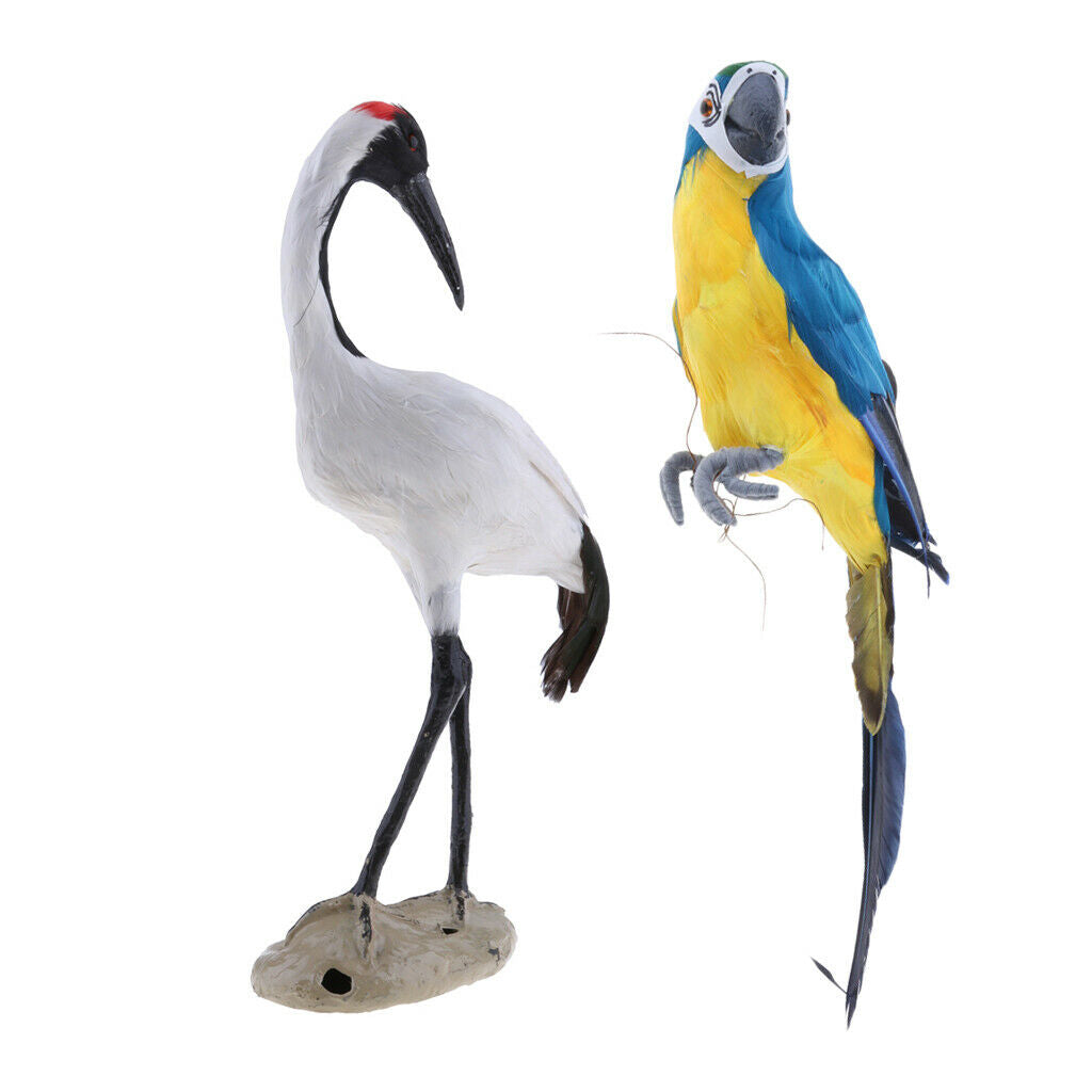 2X Realistic Parrot Red-crowned Crane Bird Sculpture Garden Outdoor Decor
