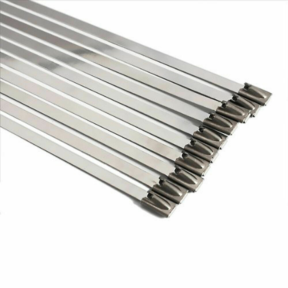 100pcs 10mmx200mm Stainless Steel Cable Ties Heat Exhaust Wrap Metal Wire Strap