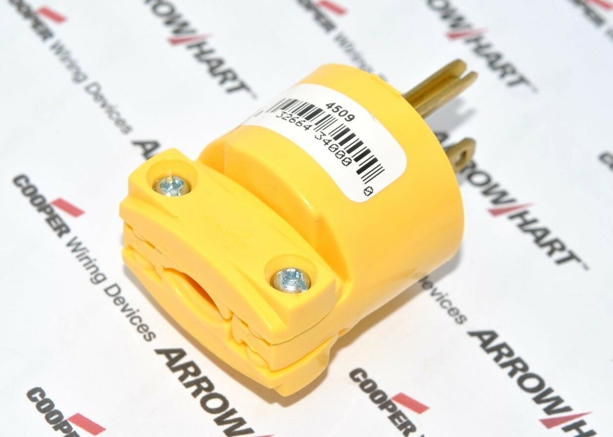 1pcs-COOPER 4509 20A 250V Heavy Duty Grade Thermoplastic Vinyl Plug