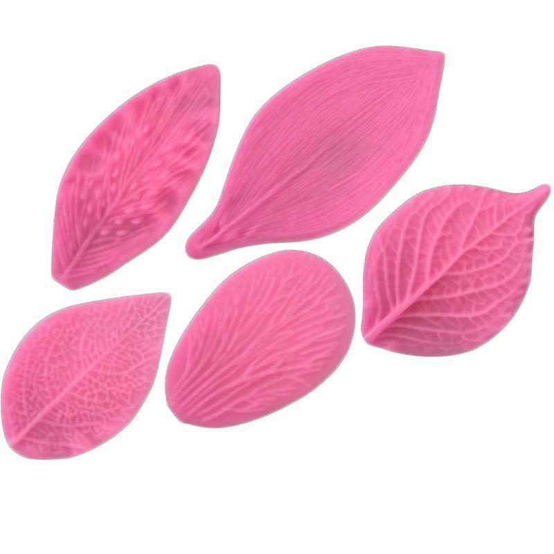 5pcs/set Leaf Silicone Mold Fondant Cake Decorating Tool Peony Rose Floral Petal