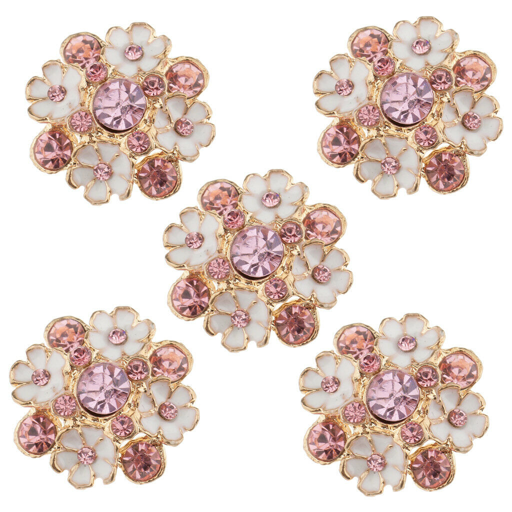 5x Flower Crystal Buttons with Shank for DIY Decor Crafts Sewing 23mm