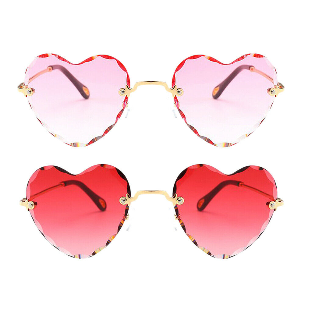 2x Womens Heart Shaped Rimless Sunglasses Tinted Lens Eyewear UV Protection