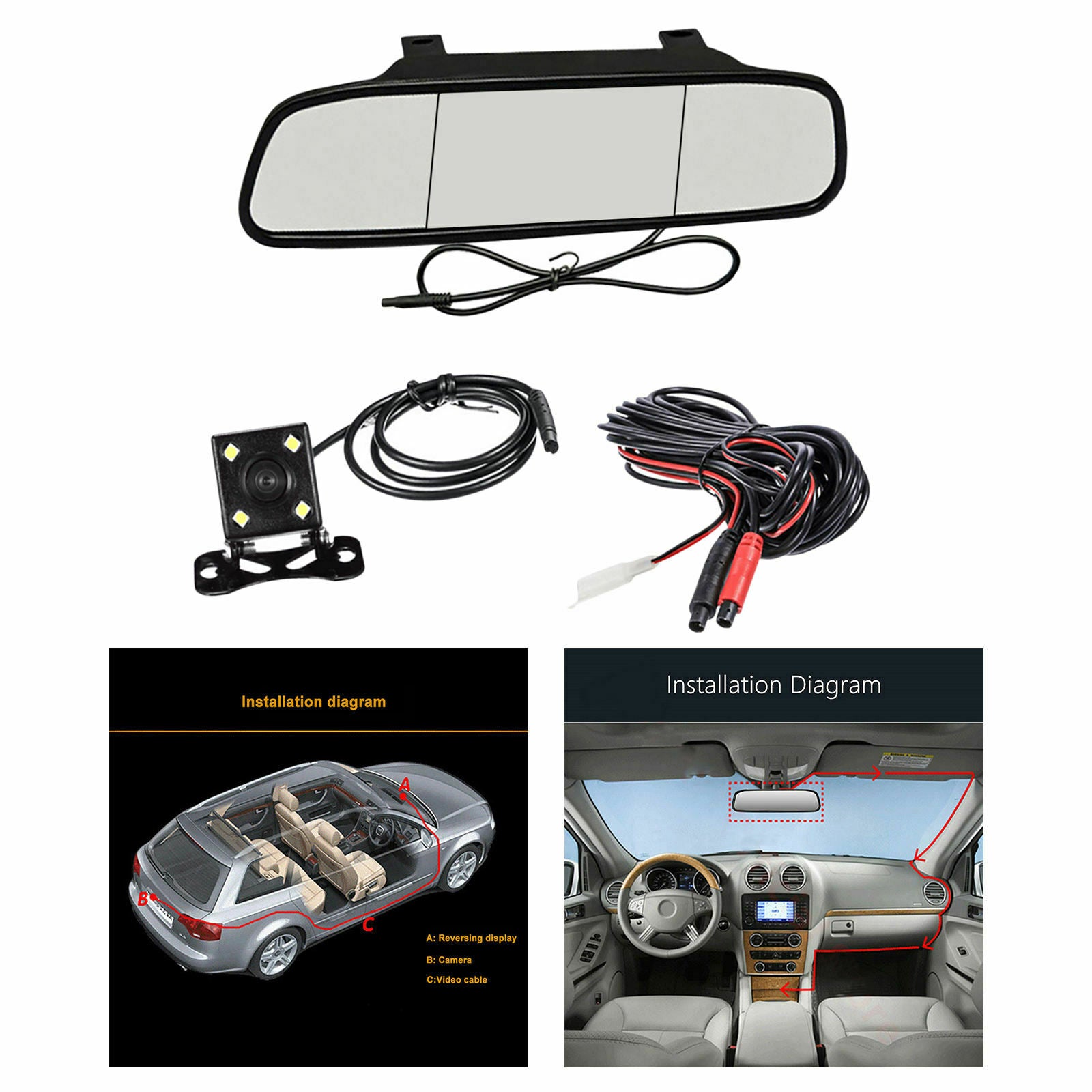 5" Rear Mirror Camera Video Recorder Car TFT LCD Screen Auto Parking Monitor