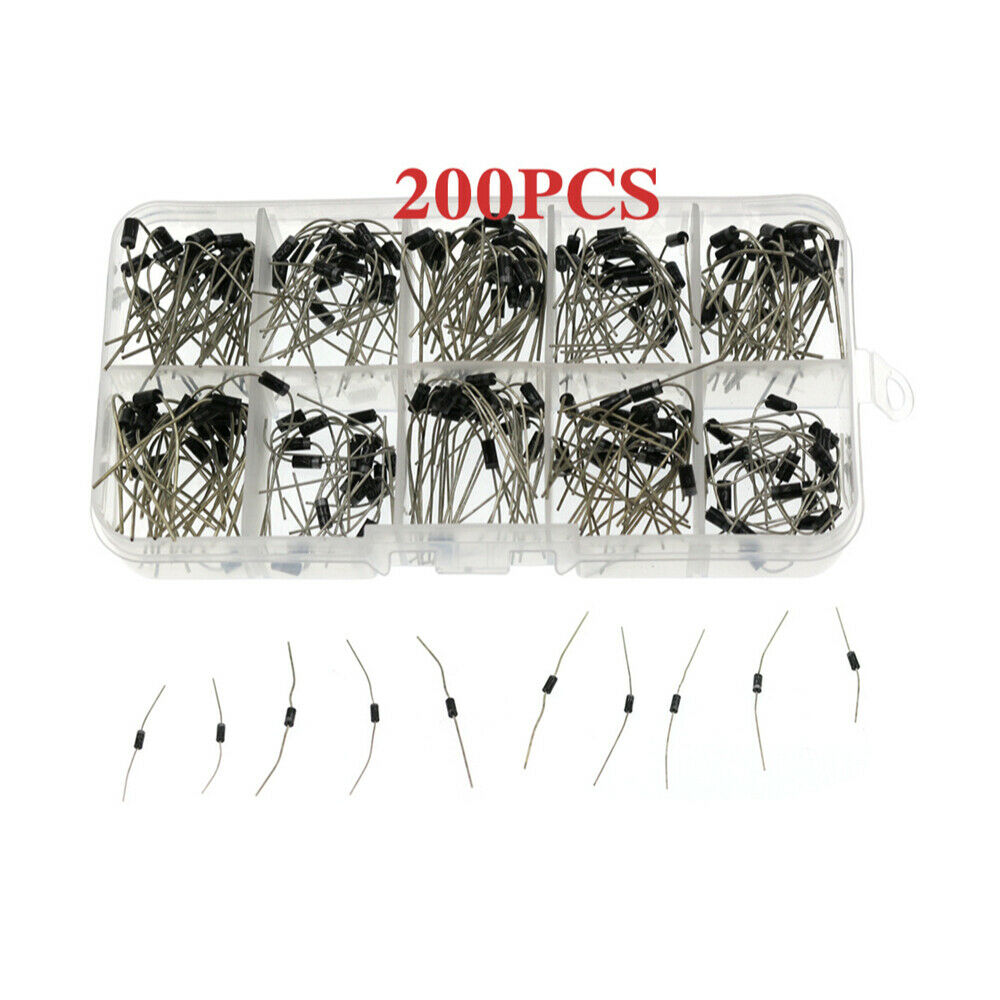 200Pcs 1N4001-1N4007 1N5817 with Box 10 Values Rectifier Diode Assorted Kit