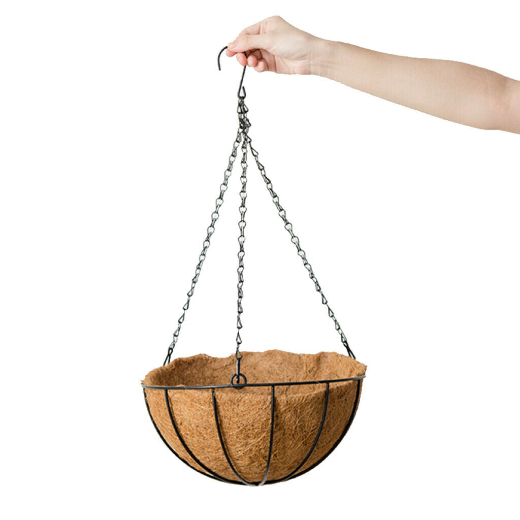 Hanging Basket Planter Metal with Coconut Coir Liner Wire Plant Holder 30cm