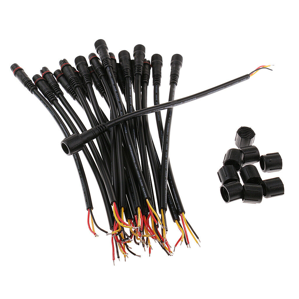 Durable 20x Waterproof 3 Pin Male+Female Plug Connector LED Cables 20x0.8cm