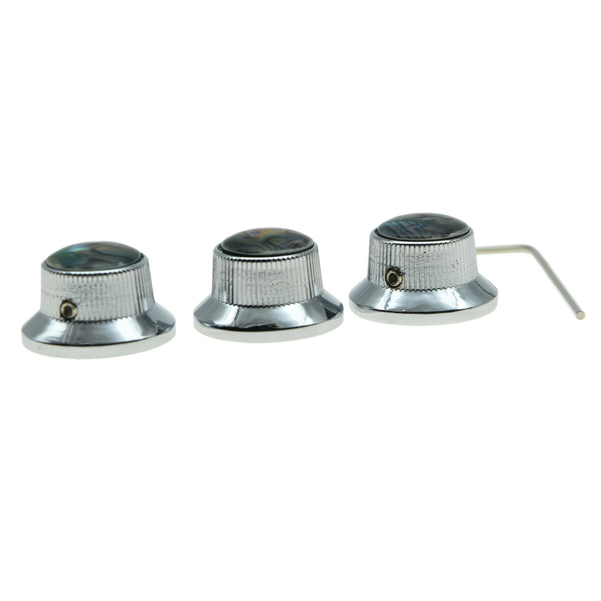 3x Set Screw Abalone Top Chrome Guitar Knobs Strat Metal Knobs for 6mm Shaft Pot
