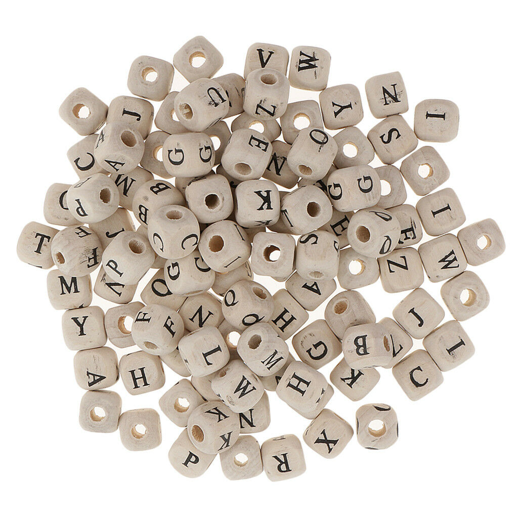 200x Assorted Wooden Alphabet Letter Cube Beads Charms Jewelry Findings 10mm