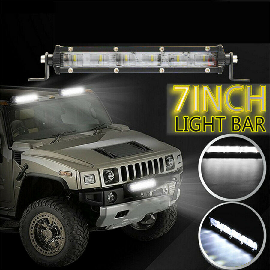 7"inch  LED 60W Single Row Car Off Road LED Work Light Bar 6D Flood Beam-USA