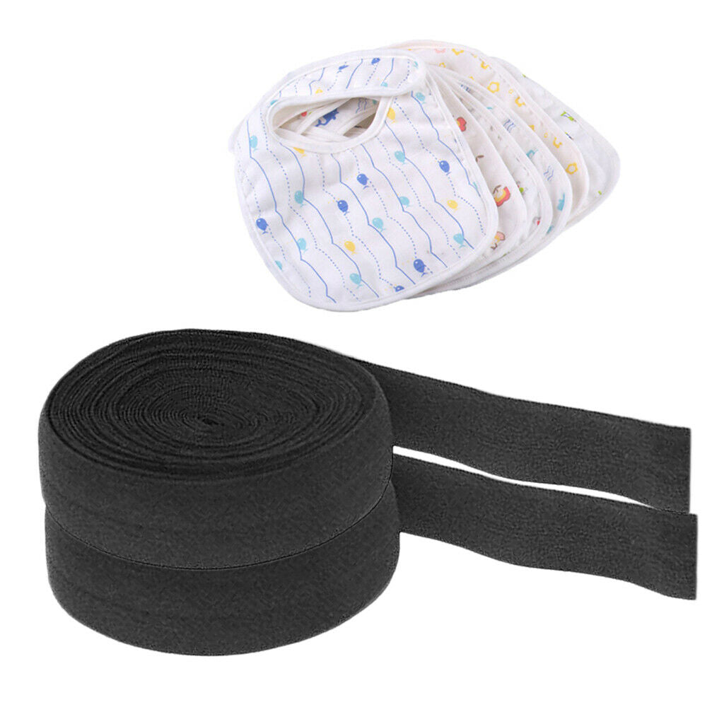 2Pcs 10m 2cm Flat Bias Binding Black Elastic Rope Heavy Stretch for Clothing