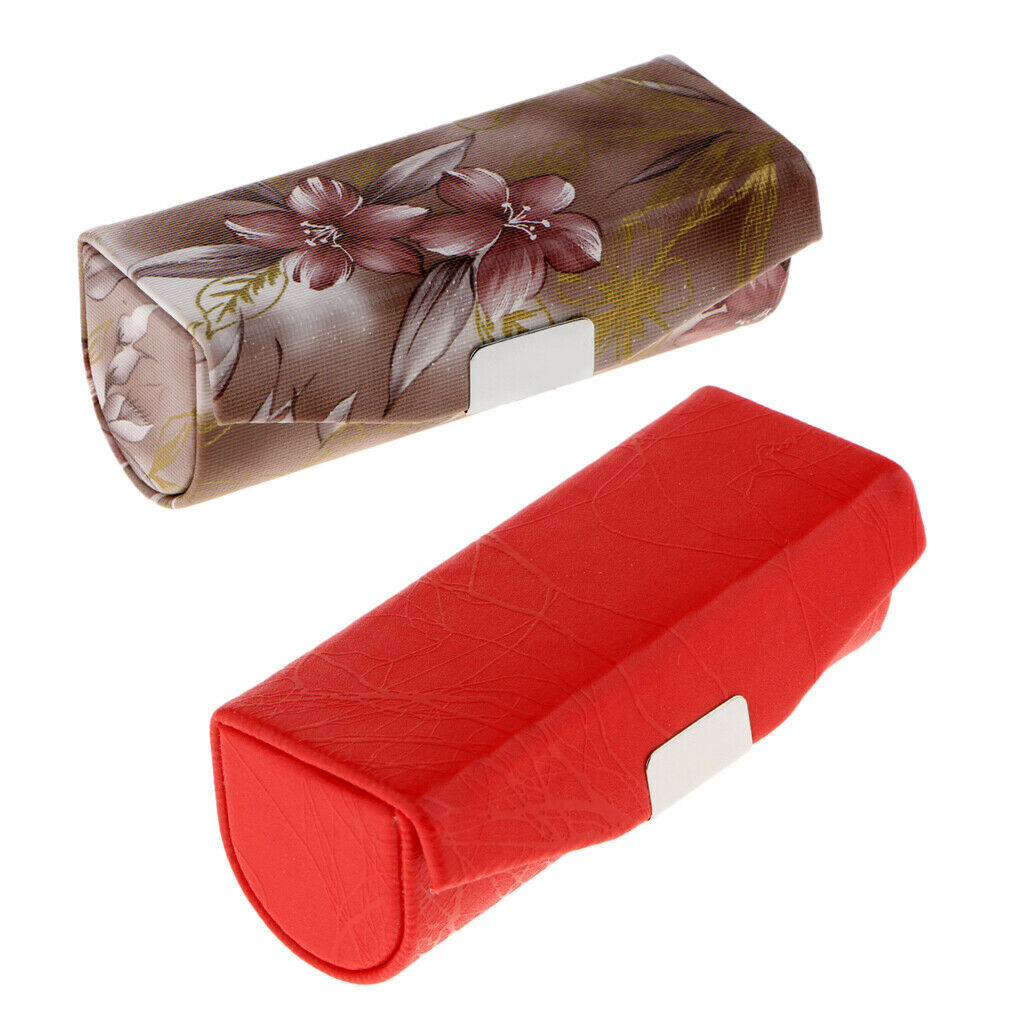 2Piece Leather Lipstick Lip Gloss Case Storage Box Makeup Holder with Mirror