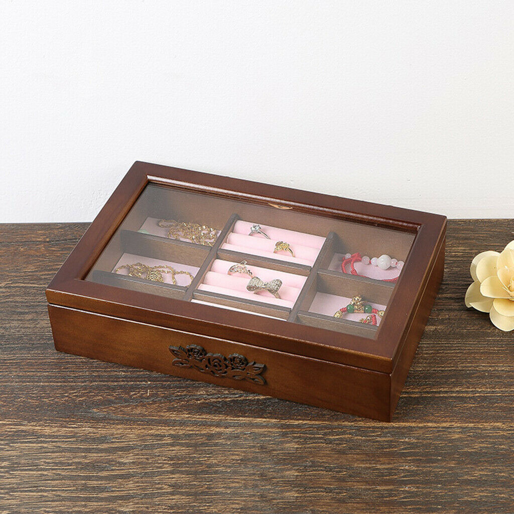Wooden Jewelry Box Case Watch Earring Ring Organizer Container 21x12x6cm