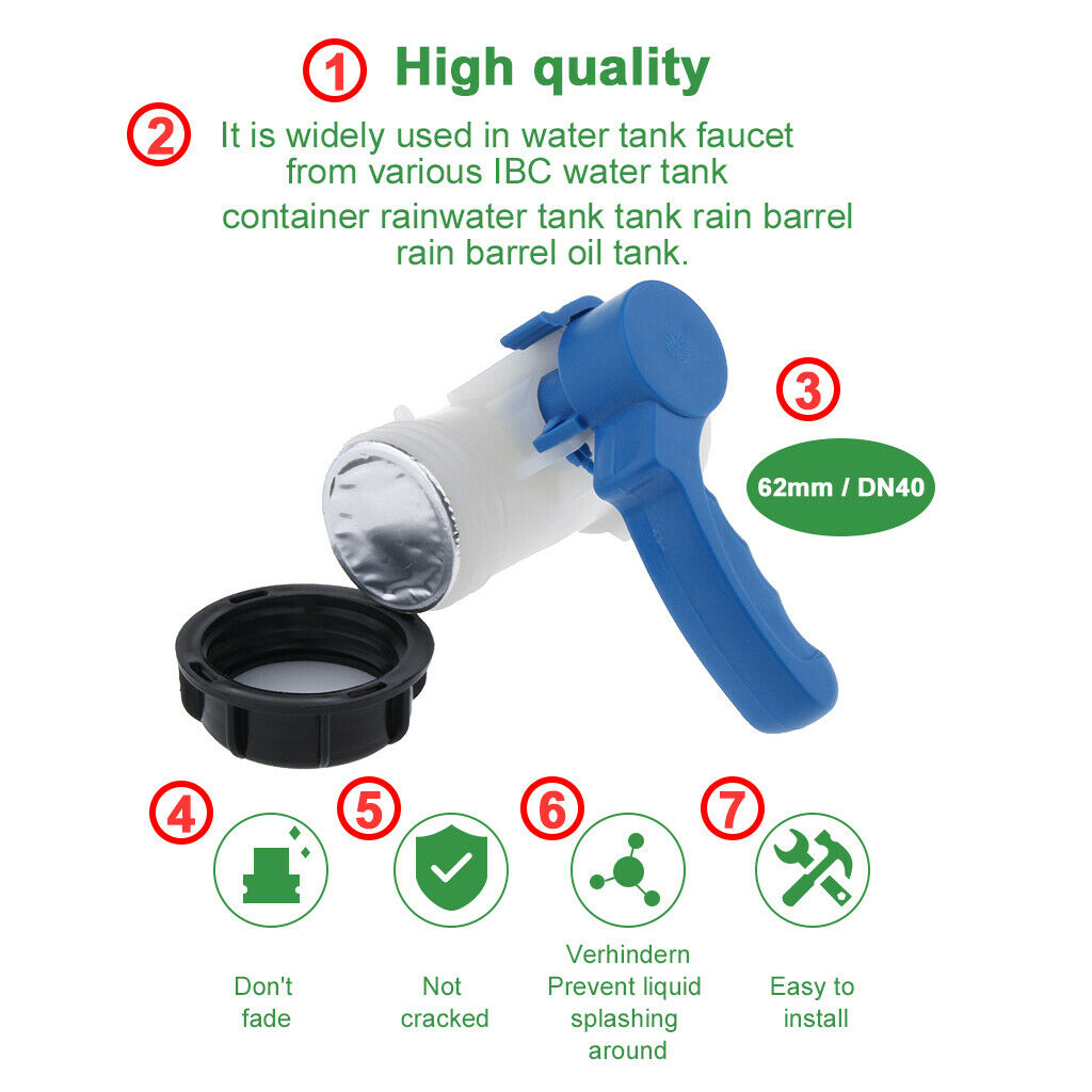 1Pc IBC Tank Hose Adaptor Butterfly Valve Yard Water Tap Hose Connector DN40