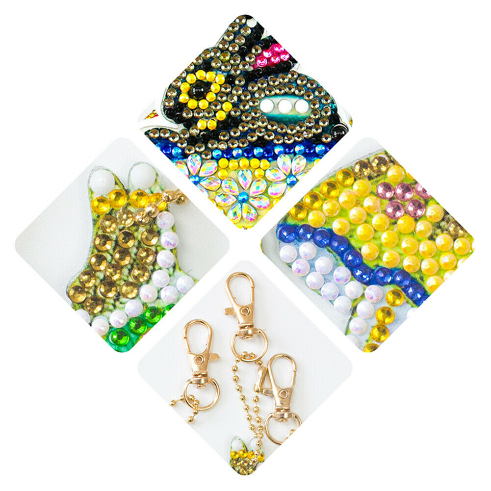 4x DIY Diamond Painting Keychains Cup Animal Embroidery Needlework Keyrings @