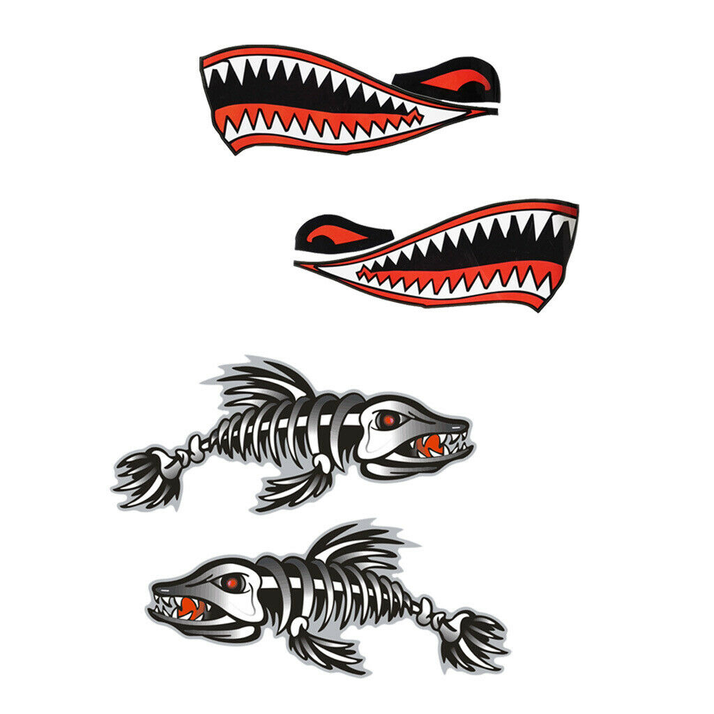 4Pcs Fish Decals+  Mouth Stickers For Sit On Kayak Canoe Boat Car