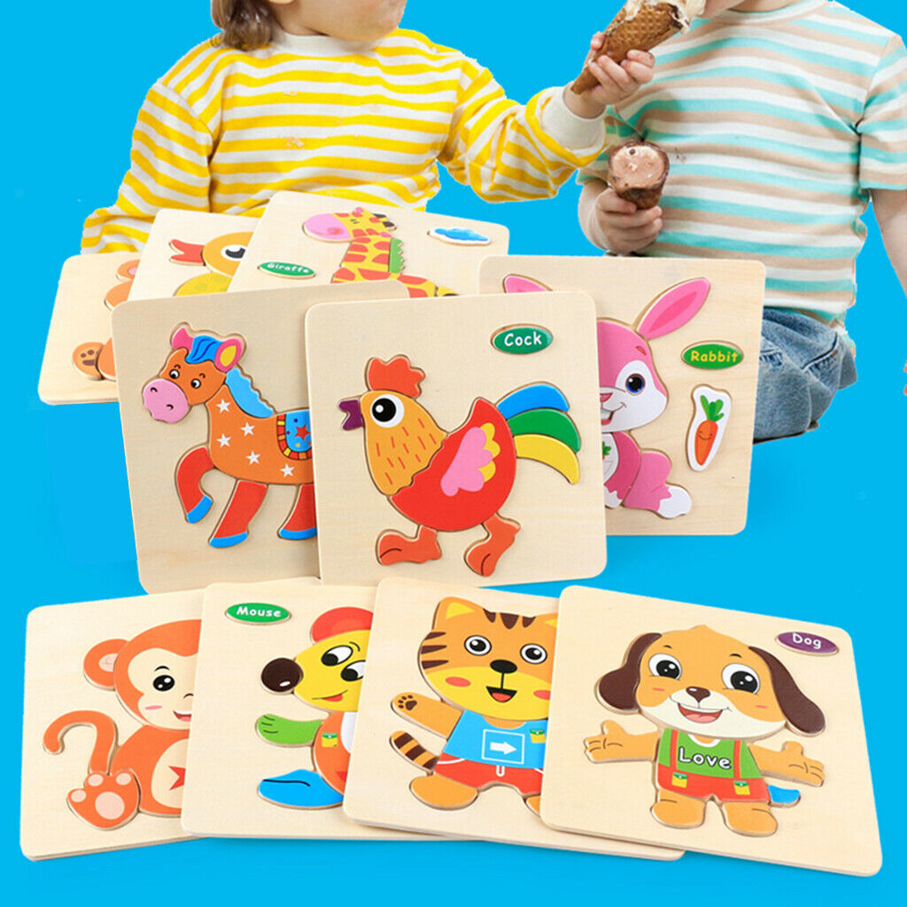 Wooden Jigsaw Puzzle Children Baby Cartoon Animal Puzzle Kid Educational Toys