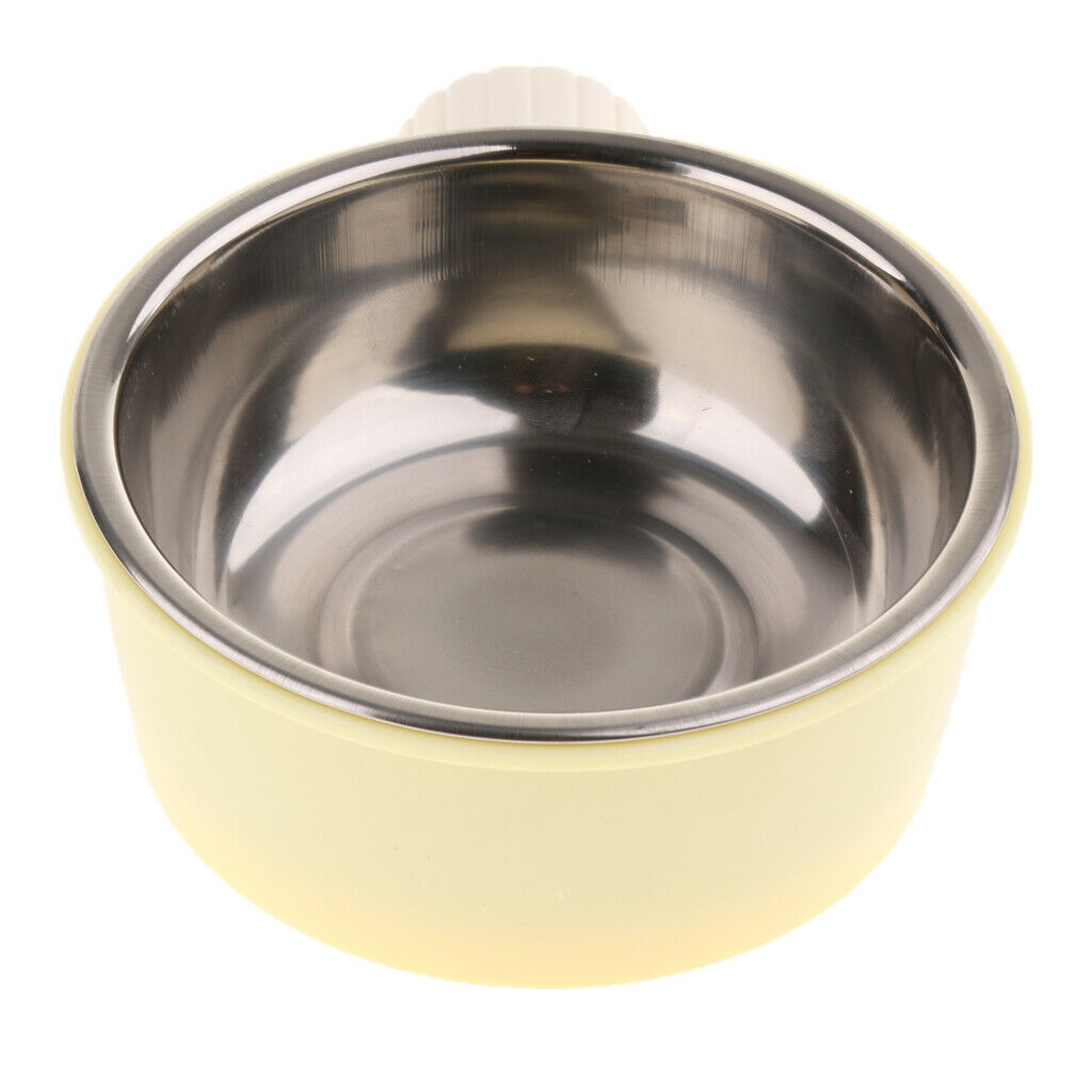 Easy Clean Food & Water Dog Bowl Pet Cage Hanging Feeding Bowl Yellow