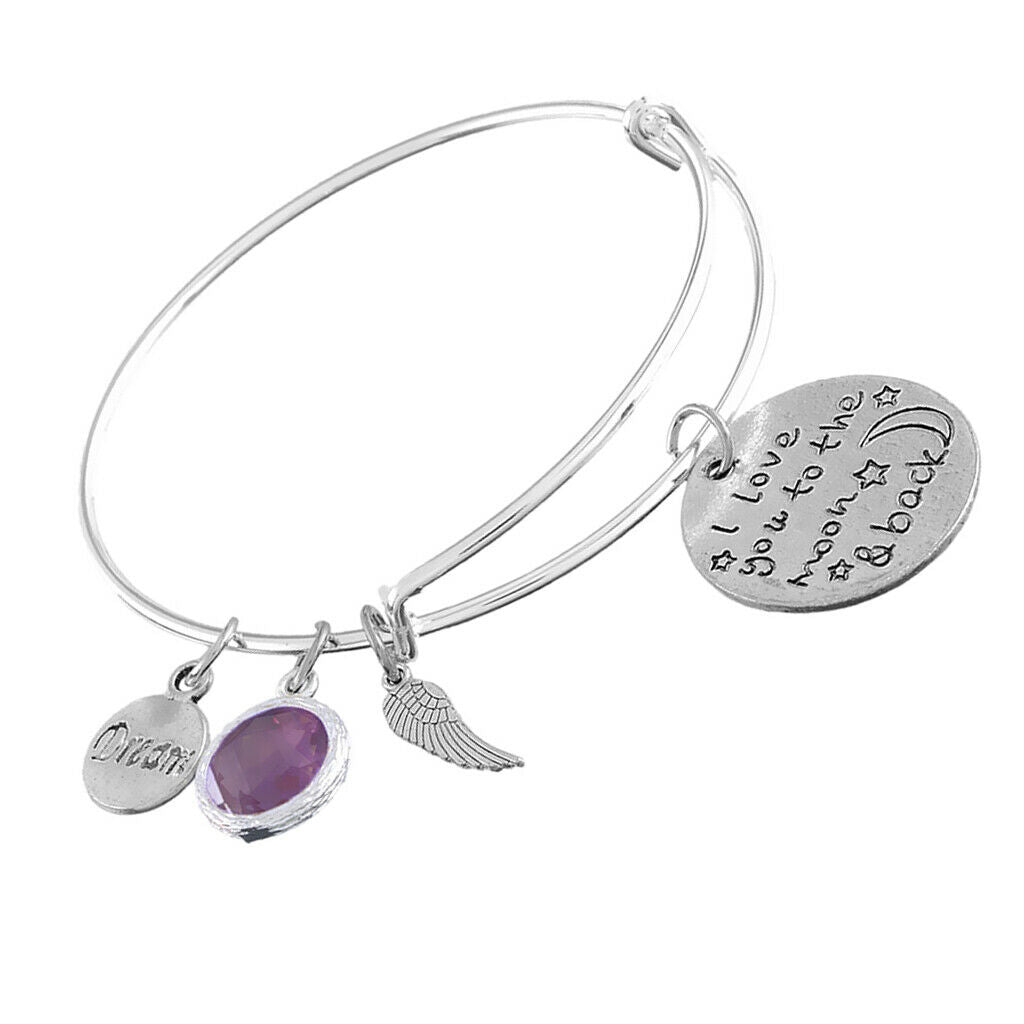 Hidden Hollow Beads Birthstone Expandable Women's Wire Bangle Bracelet 1
