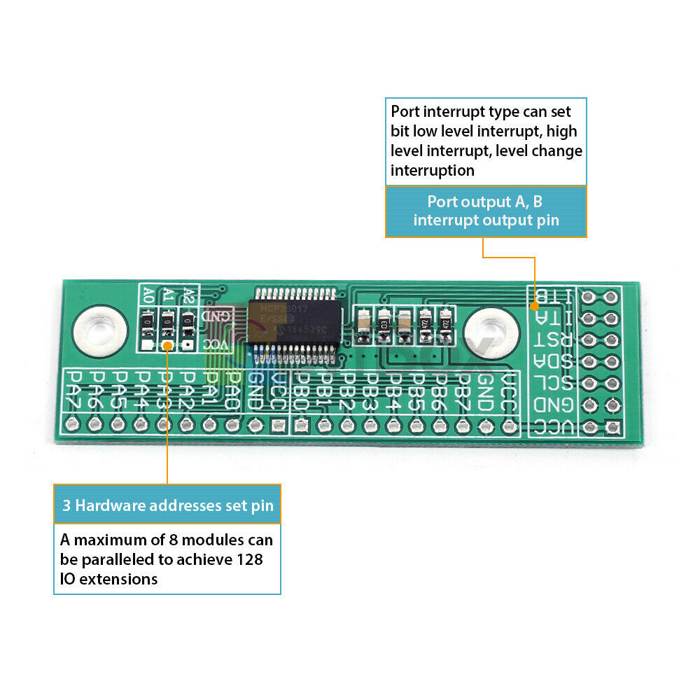 I2C Interface 16bit I/O Pin Board IIC to GIPO Convert Extension Module MCP23017