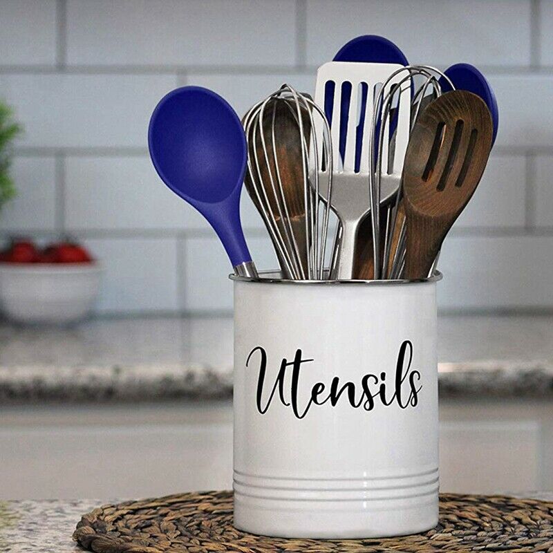 Kitchen Utensil Holder-Modern Farmhouse Kitchen Decor-White and Black Utensil Q7