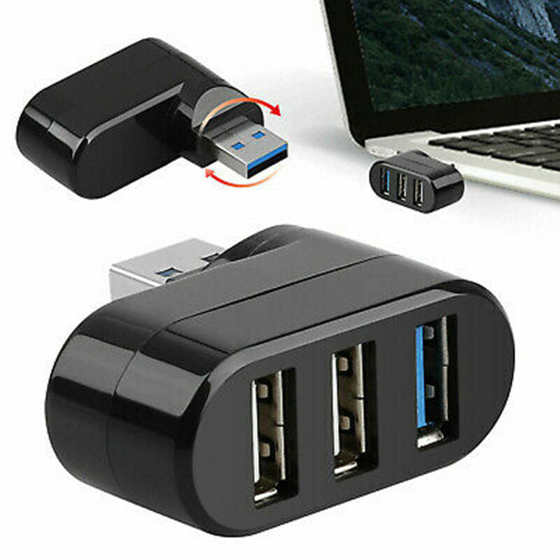 US. 3 Port USB 3.0 Rotating Splitter Adapter Hub For PC Laptop Notebook