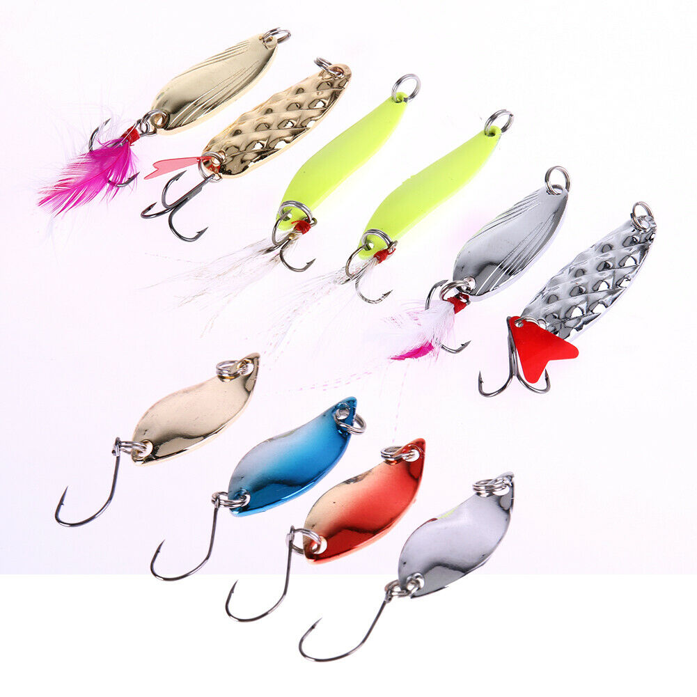 10pcs Metal Fishing Lures Tackle with 6 Single Hook and 4 Treble Hook Lures @